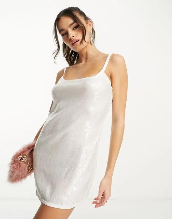 x Camille strappy sequin round neck party dress in cream