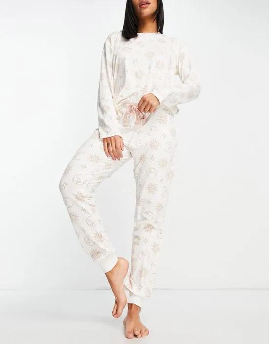 x Chelsea Peers long pajamas in mystic moon foil print