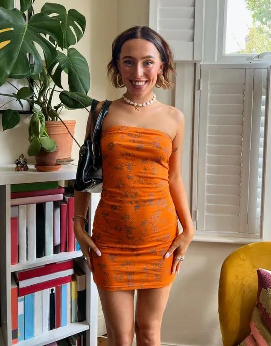 x Chloe Davie bandeau mini dress in orange retro floral