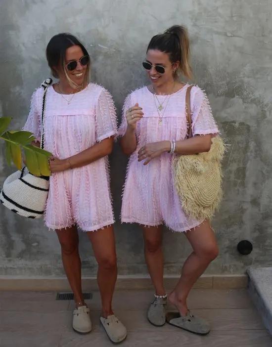 x Collyer Twins textured romper in baby pink