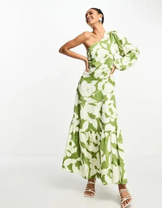 x Jessica Haller one shoulder maxi dress in green print