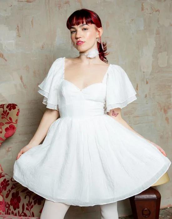 x Lara Adkins cotton voile sweetheart mini dress in white