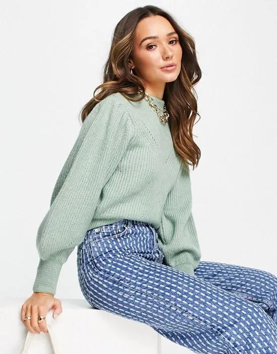 X Lisa Marie Schiffner volume sleeve knit sweater in dusty green