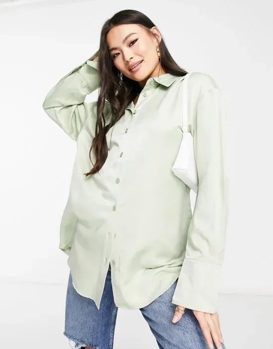 X Lovisa Wallin linen oversized shirt in light green - part of a set