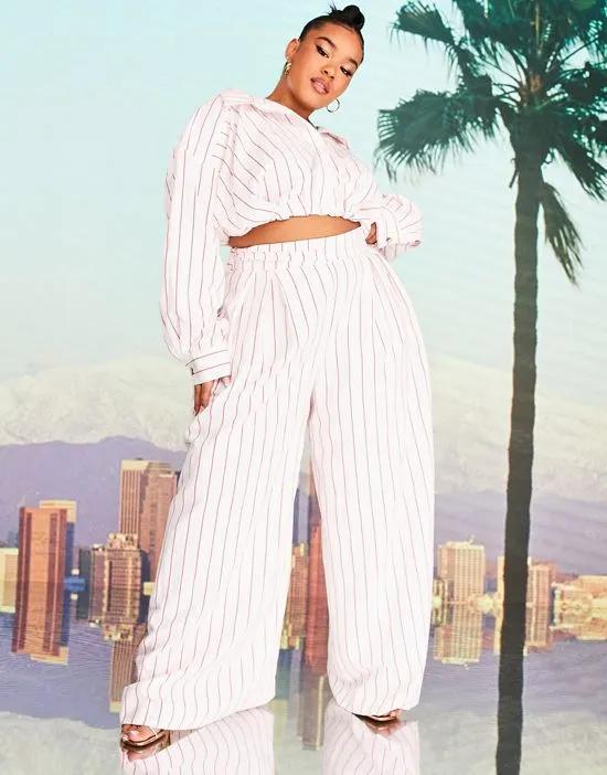 x MILLIE Curve wide leg pants with tie waist in pink stripe