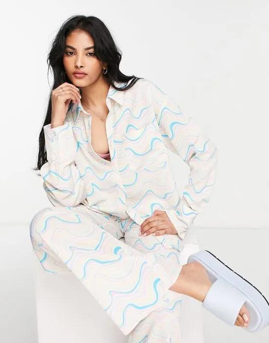 x Miss Lisibell oversized shirt in wavy stripe print - part of a set