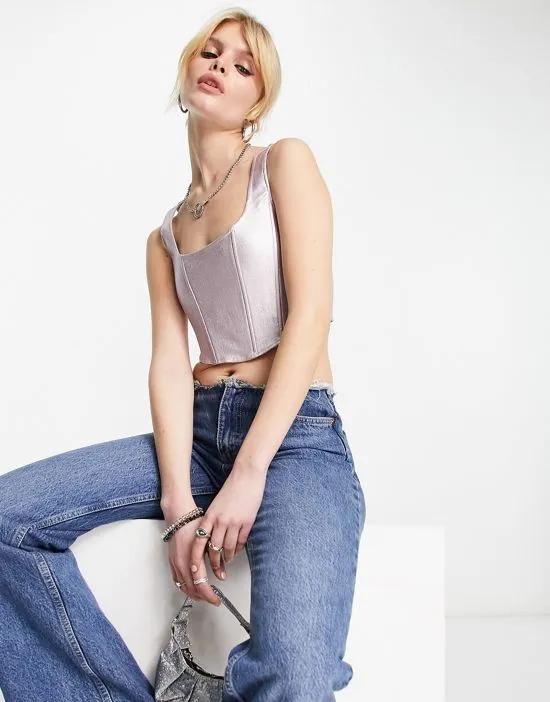 x Moa Mattson structured corset top in pink shiny denim - part of a set