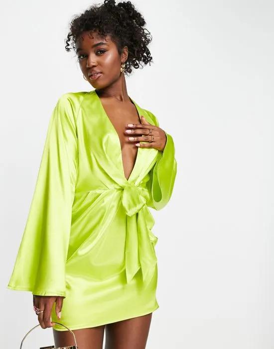 x Perrie Sian exclusive knot front shirt dress in lime