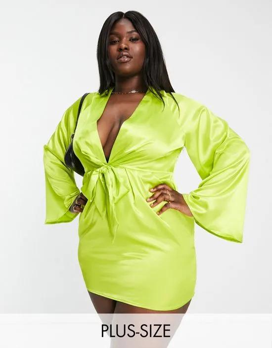 x Perrie Sian exclusive knot front shirt dress in lime