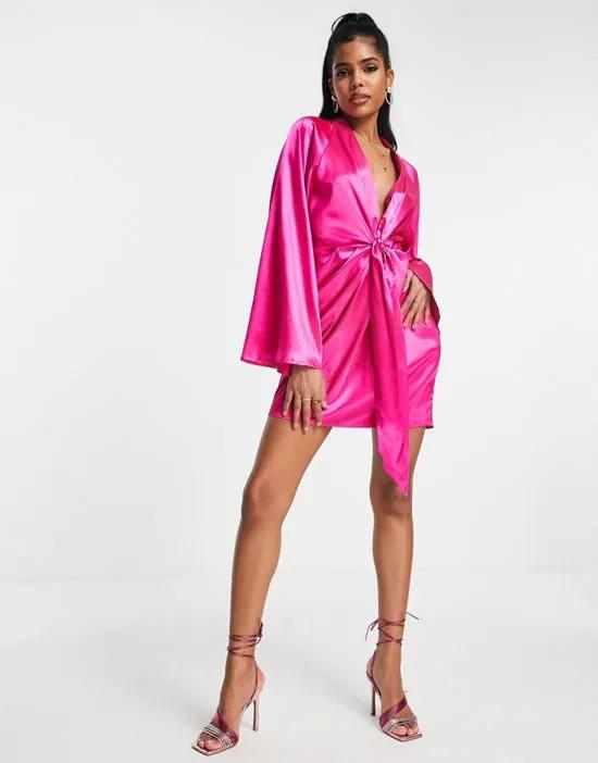 x Perrie Sian exclusive knot front shirt dress in pink