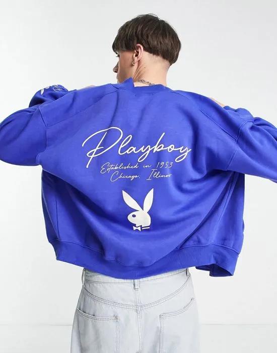 x Playboy jersey bomber jacket in blue with logo embroidery and back print