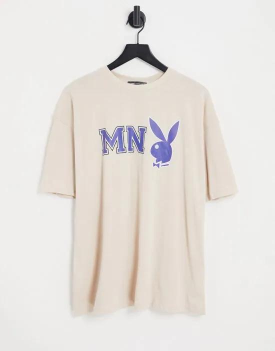 x Playboy t-shirt with chest and back logo in cream