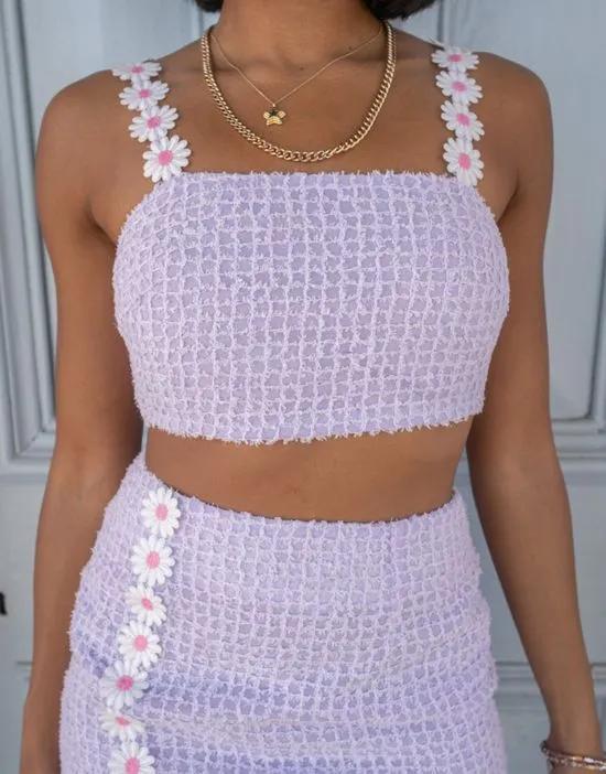 x Pose and Repeat cami crop top in lilac texture with flower straps - part of a set
