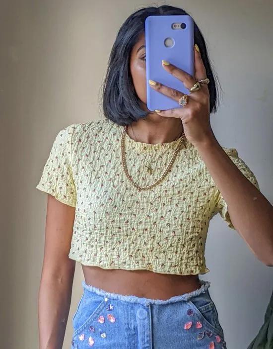 x Pose and Repeat crop t-shirt in textured lemon cherry