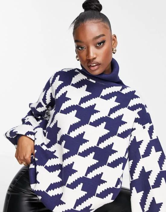 x Rianne Meijer high neck dogtooth sweater in navy