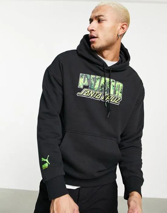 x Santa Cruz graphic hoodie in black and lime green