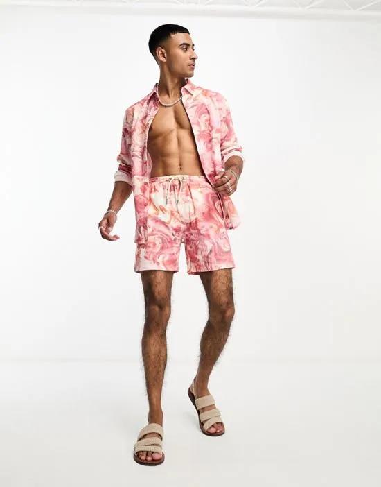 x Stan & Tom marbled print linen shorts in pink multi - part of a set