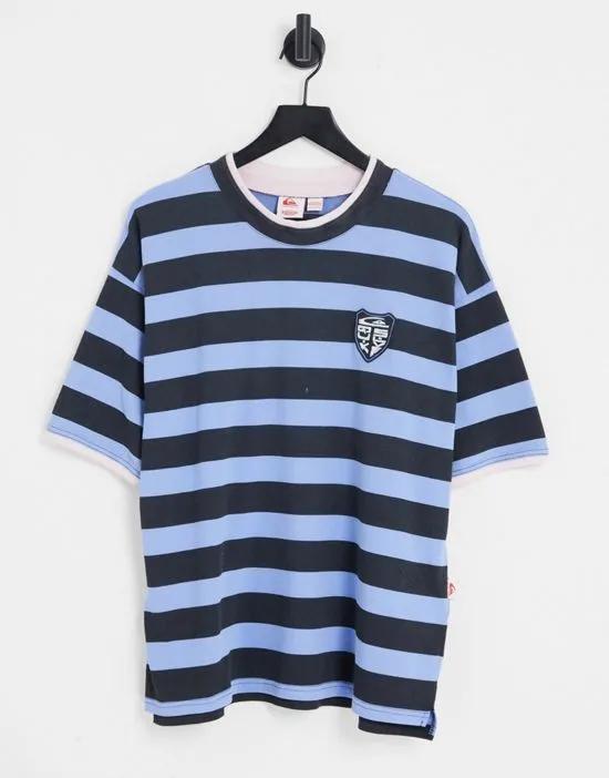 x Stranger Things Lenora Hills ripper T-shirt in blue and black stripe