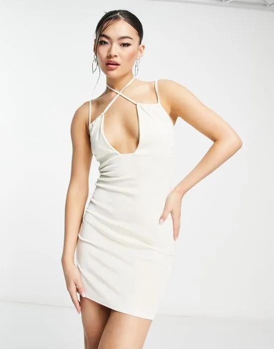 x Yasmin Devonport exclusive mini cut out detail mini body-conscious dress in cream