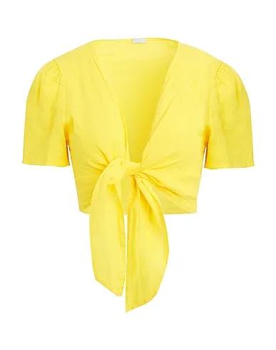 Yellow Linen shirt LINEN FRONT WRAP S/SLEEVE CROP TOP
