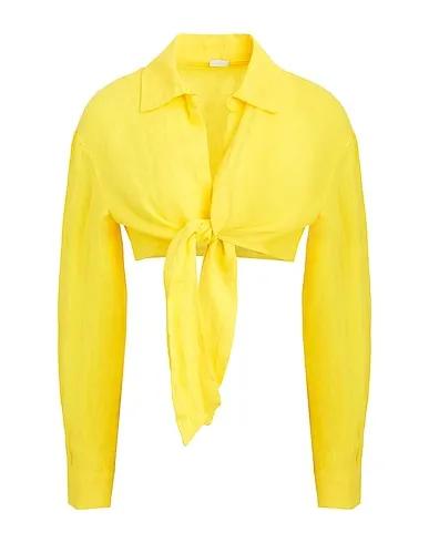 Yellow Plain weave Linen shirt LINEN FRONT WRAP BLOUSE

