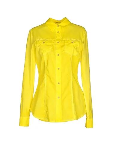 Yellow Plain weave Solid color shirts & blouses