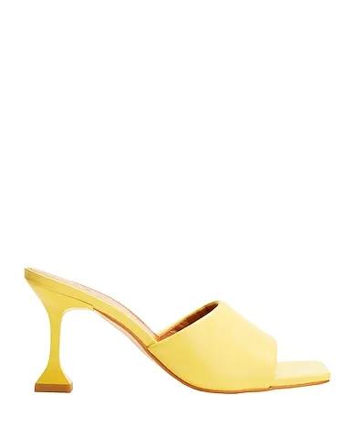 Yellow Sandals LEATHER SQUARE TOE SPOOL-HEEL SANDALS
