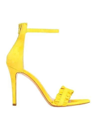 Yellow Sandals SUEDE ALMOND TOE SANDAL W/ LEATHER FRILL
