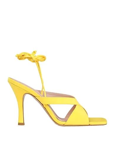 Yellow Satin Sandals SATIN SQUARE TOE LACE-UP SANDALS
