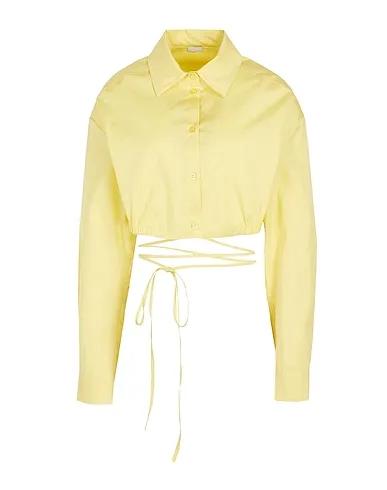Yellow Solid color shirts & blouses COTTON LACE-UP CROP SHIRT