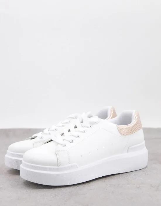 Yours wide fit flatform sneakers in white & rose gold