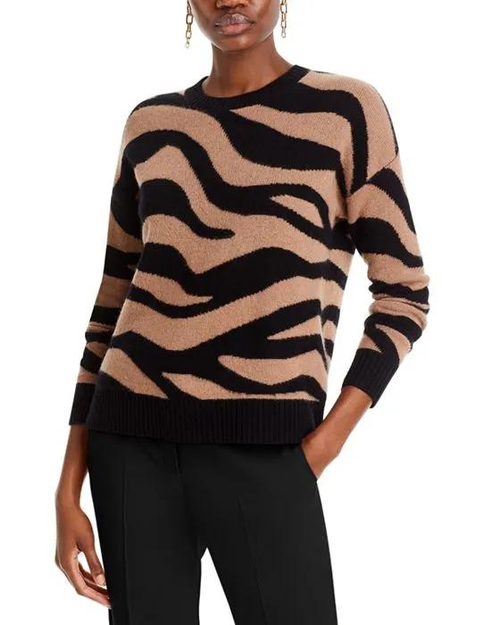 Zebra Intarsia Crewneck Cashmere Sweater - 100% Exclusive