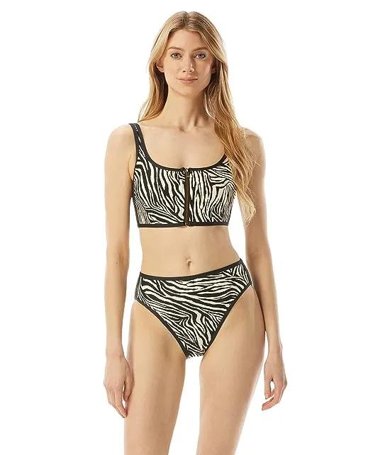 Zebra Zip Front Bikini Top