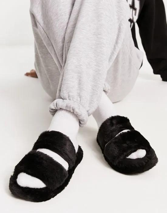 Zion double strap slipper slides in black