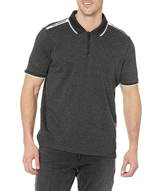 Zip Placket Polo with Logo Tape On Shoulder