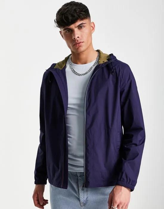 zip through hooded jacket in navy
