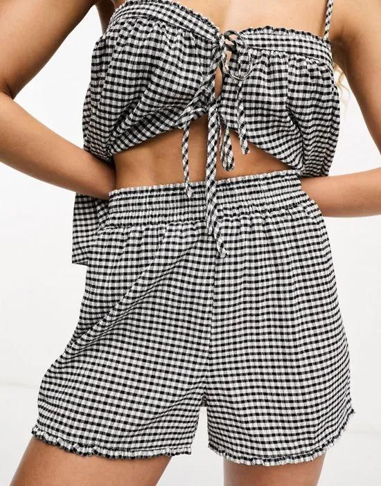 zircon high waist shirred shorts in black and white textured gingham - part of a set