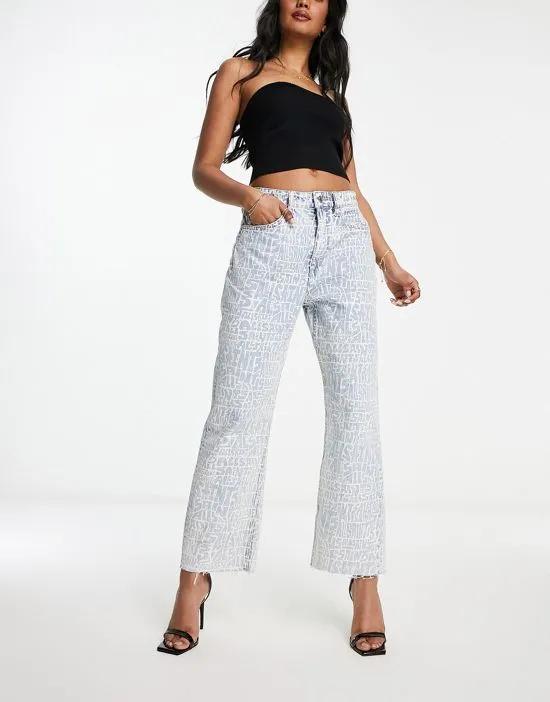Zoey logo printed straight jeans in blue