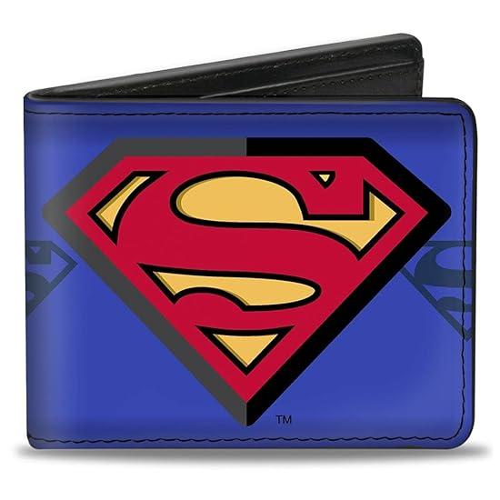 Mens Buckle-down Pu Bifold - Superman Shield Centered/Shield Stripe Blues Bi Fold Wallet, Multicolor, 4.0 x 3.5 US