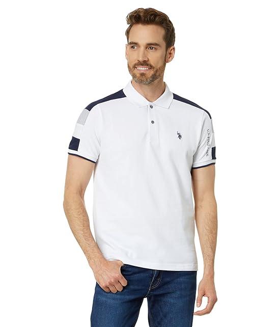 Short Sleeve Color-Block Pique Knit Polo Shirt