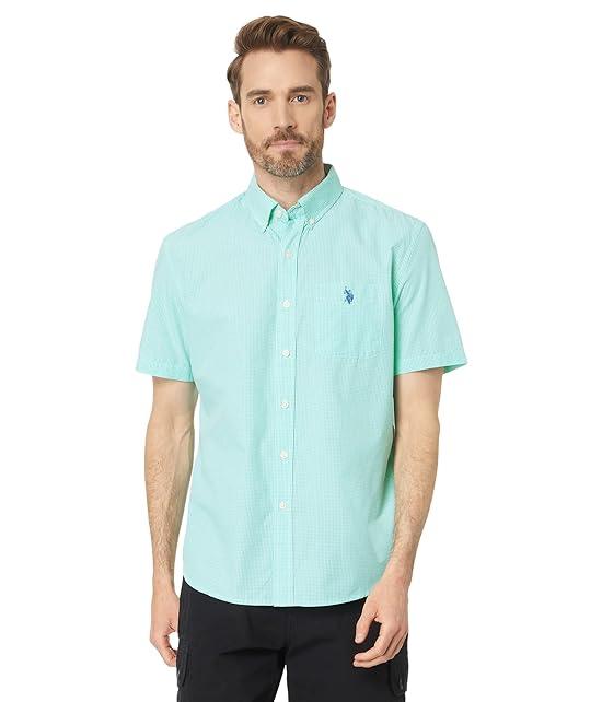Short Sleeve CVC Yarn-Dye Poplin Woven Shirt