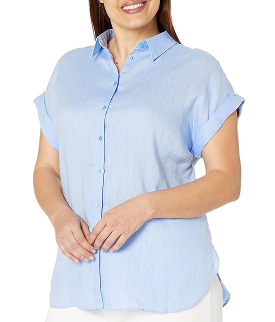 Plus Size Linen Dolman-Sleeve Shirt