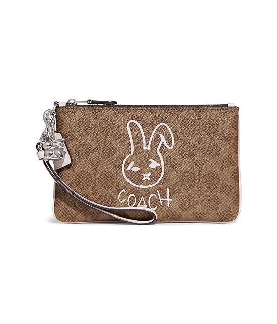 Bunny Graphic Coated Canvas Signature Small Wristlet