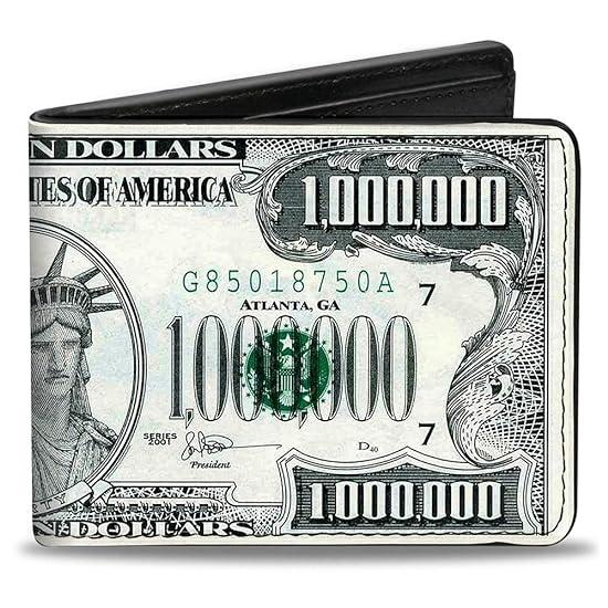 Mens Buckle-down Pu Bifold - 1 Million Dollar Bill Bi Fold Wallet, Multicolor, 4.0 x 3.5 US
