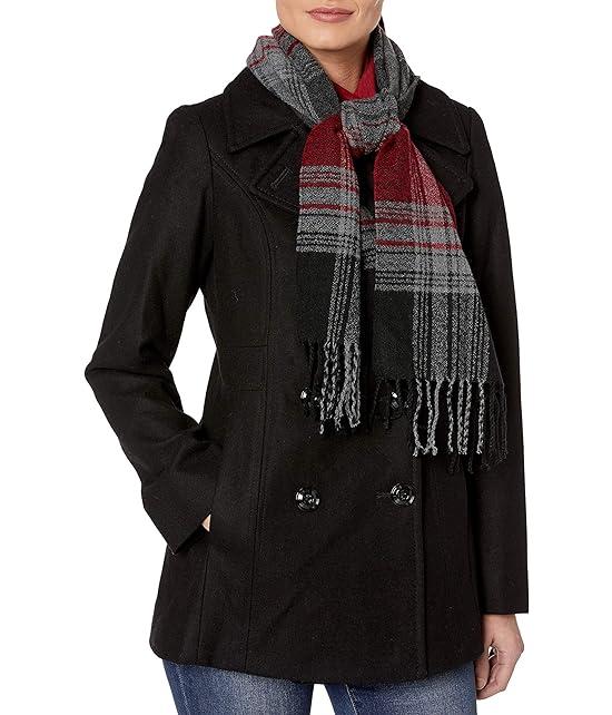 Women's Plus-Size Double Breasted Peacoat with Scarf