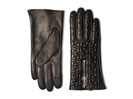 Spade Quilted Flower Zipped Gloves
