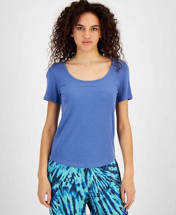 Women's Ribbed Pajama Short-Sleeve Shirt, Created for Macy's