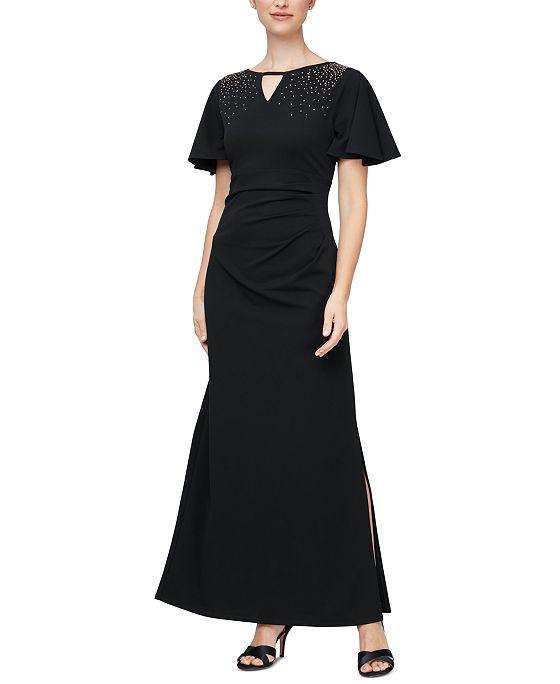 Women's Flutter-Sleeve Embellished Column Dress
