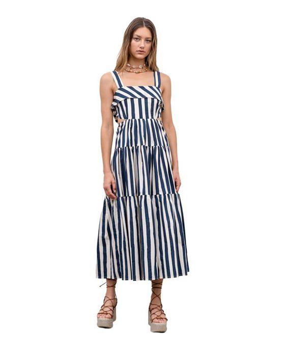 Women's Stripe Cut-Out Tiered Midi Dress
