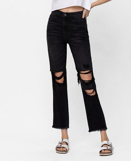 Women's Super High Rise Distressed Straight Crop Jeans